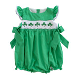 Shamrocks Smocked Green Knit Bubble