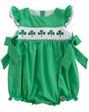 Shamrocks Smocked Green Knit Bubble