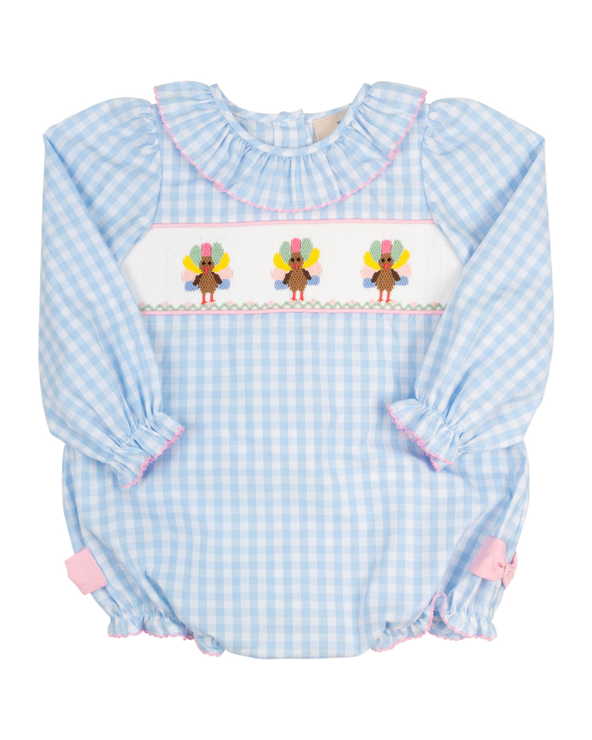 Turkeys Smocked Gingham Bow Bubble