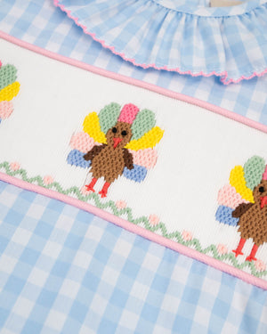 Turkeys Smocked Gingham Bow Bubble