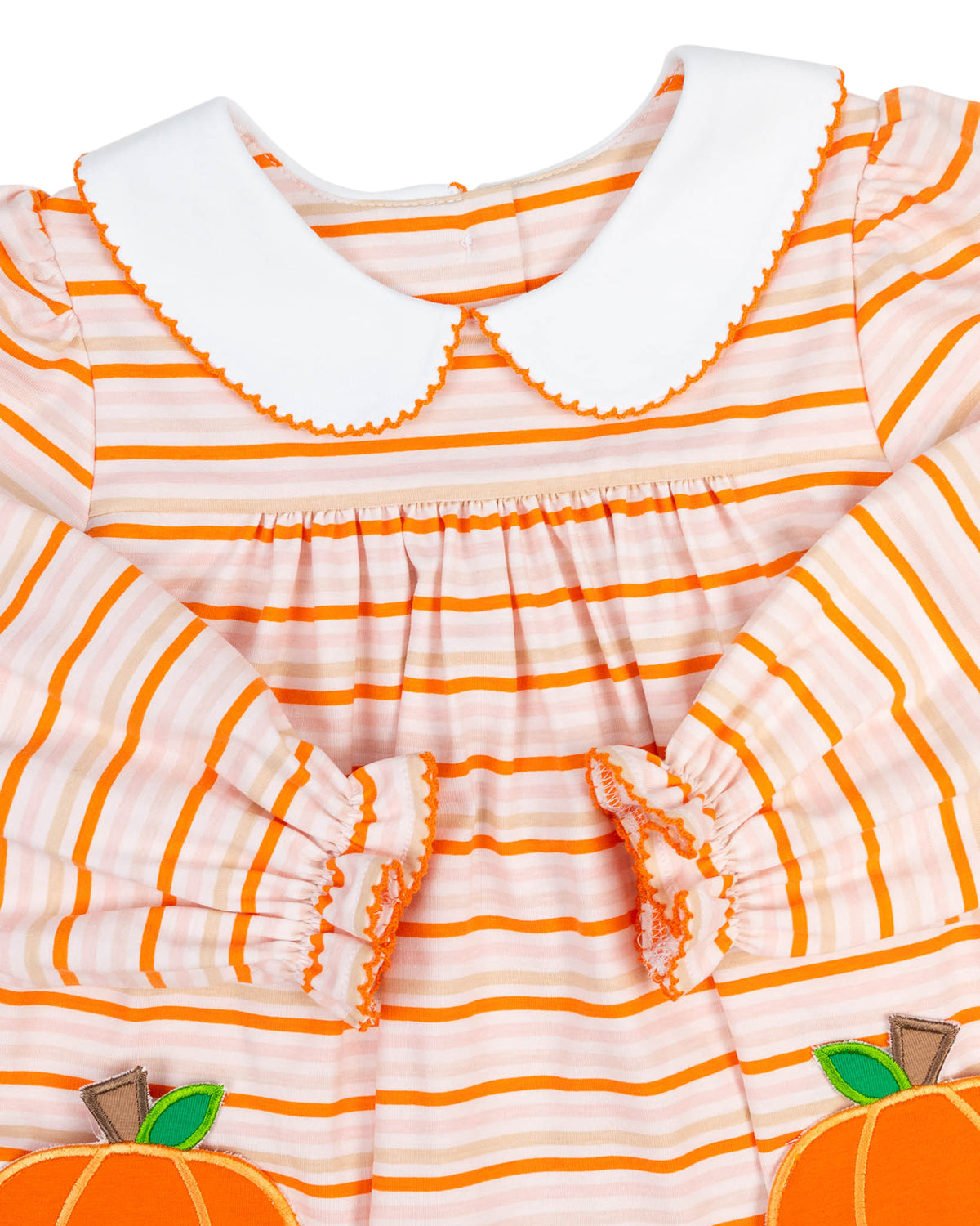 Pumpkin Applique Pockets Striped Knit Bubble