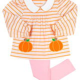 Pumpkin Applique Pockets Striped Knit Legging Set- FINAL SALE