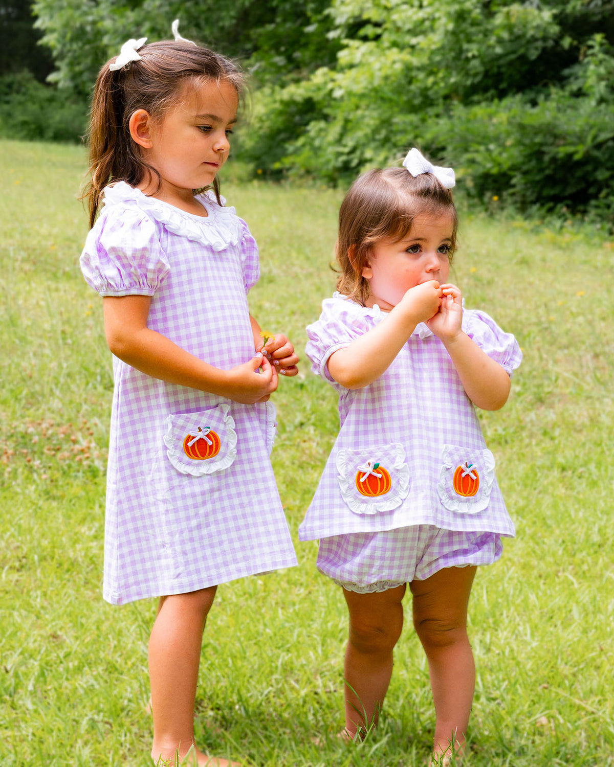 Pumpkin Applique Lavender Check Knit Dress-FINAL SALE