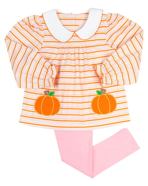 Pumpkin Applique Pockets Striped Knit Legging Set