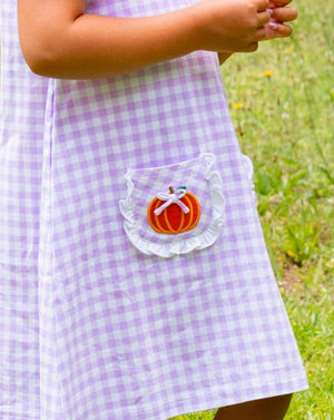 Pumpkin Applique Lavender Check Knit Dress