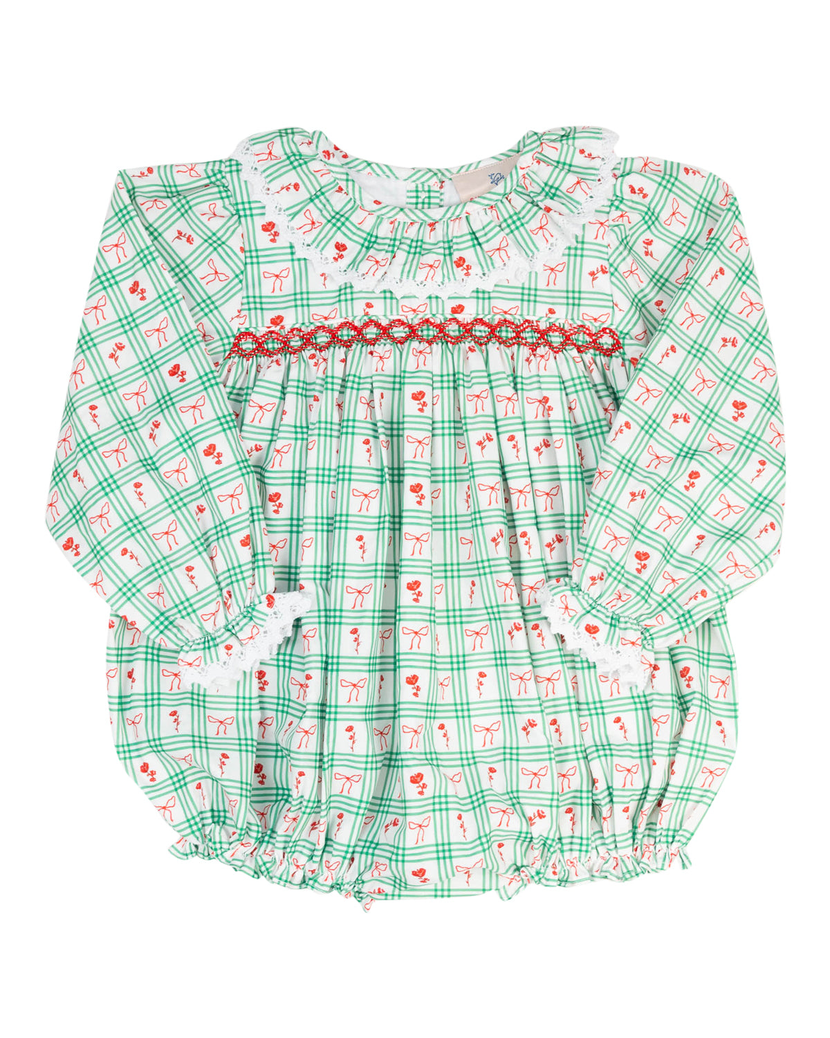 Red and Green Windowpane Smocked Bubble