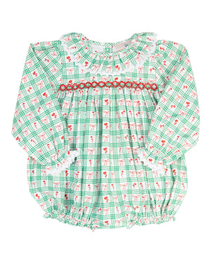 Red and Green Windowpane Smocked Bubble