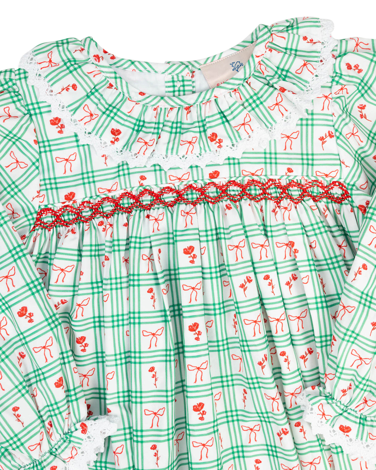 Red and Green Windowpane Smocked Bubble