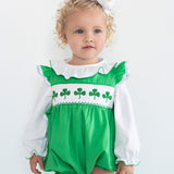 Shamrocks Smocked Green Knit Bubble
