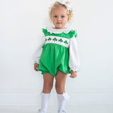 Shamrocks Smocked Green Knit Bubble