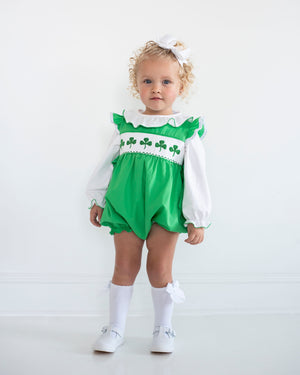 Shamrocks Smocked Green Knit Bubble