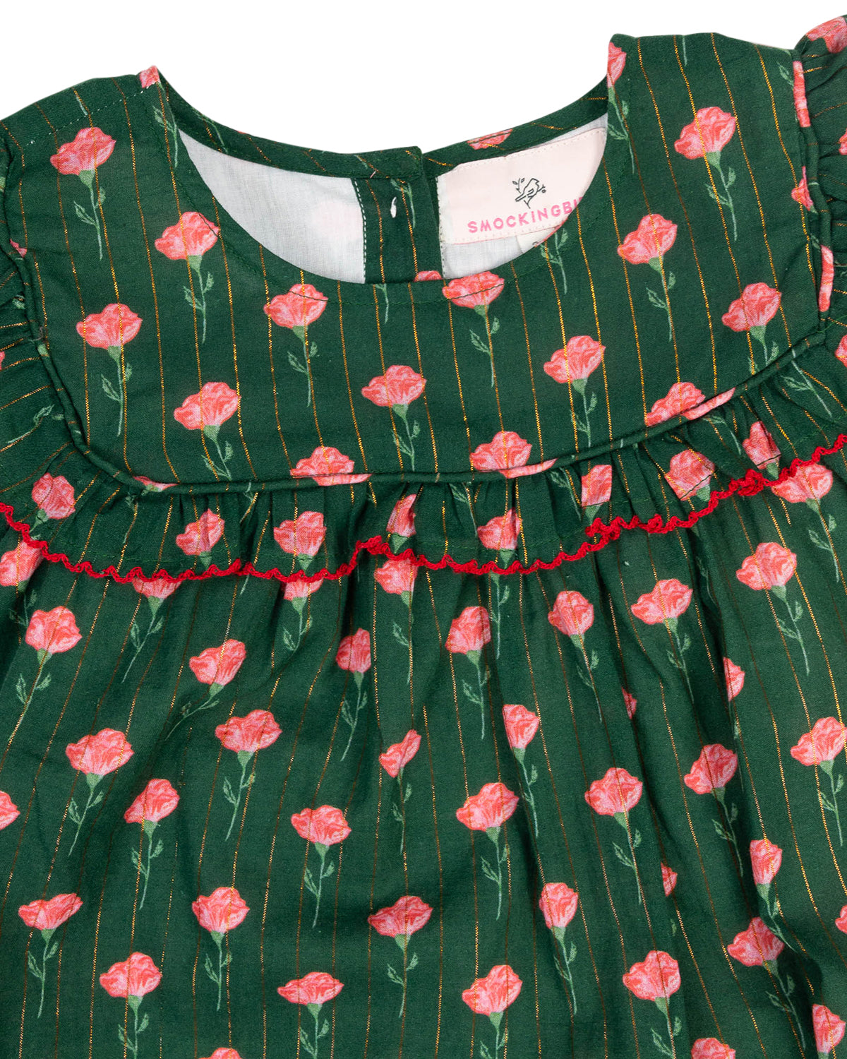 Holiday Floral Green Ruffle Collar Bubble