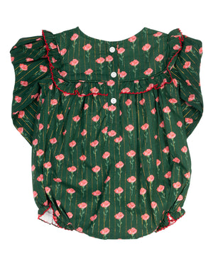 Holiday Floral Green Ruffle Collar Bubble