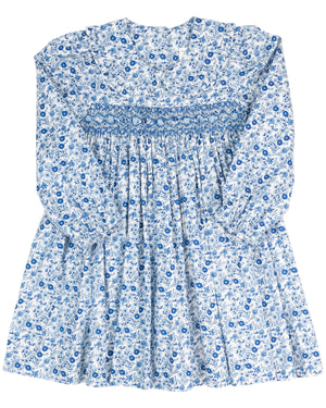 Winter Blue Floral Smocked Dress