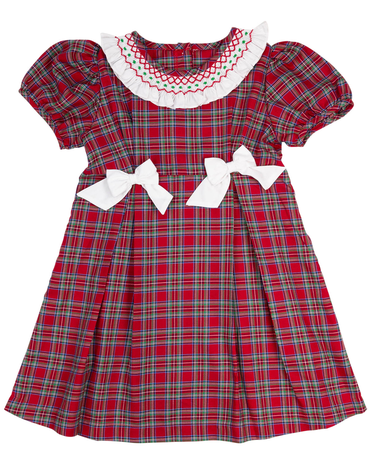 Red Tartan Plaid Smocked Ruffle Collar Dress