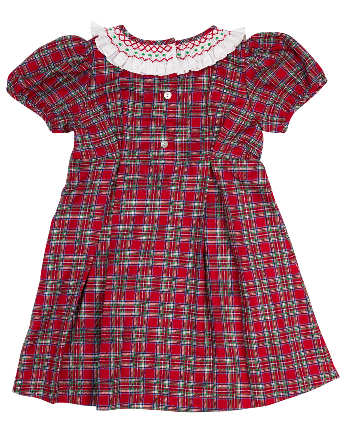 Red Tartan Plaid Smocked Ruffle Collar Dress