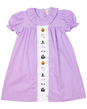 Halloween Fun Embroidered Gingham Dress