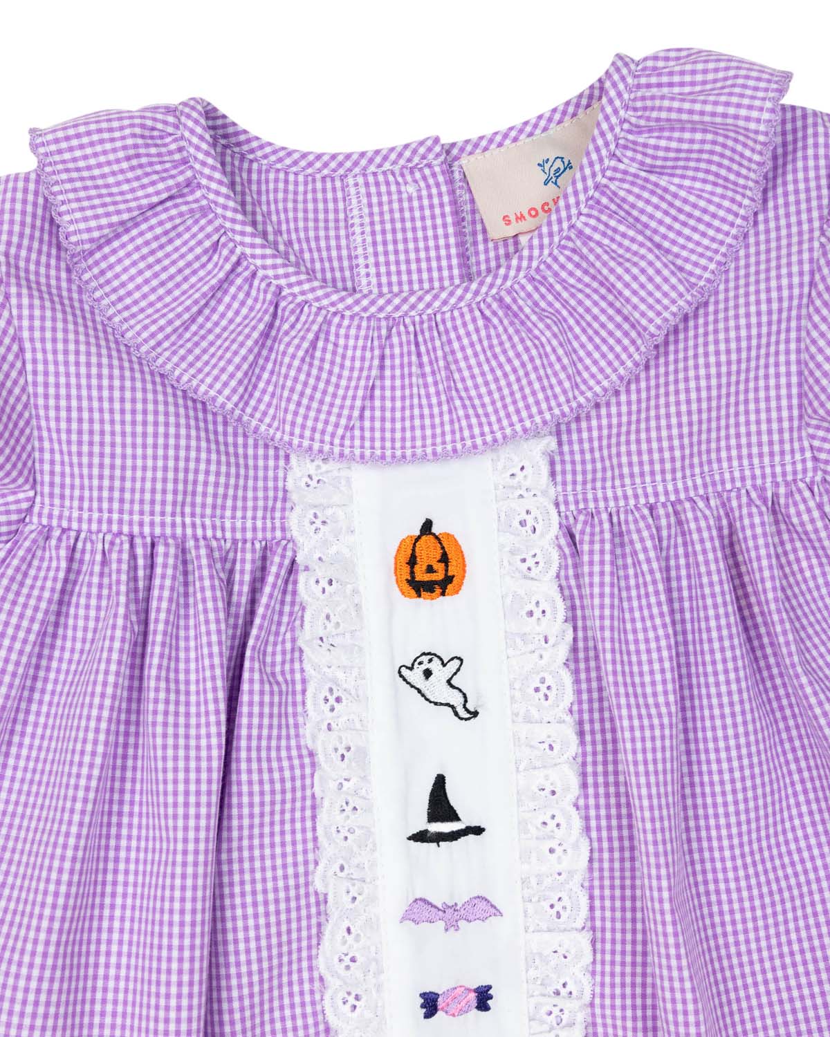 Halloween Fun Embroidered Gingham Bubble