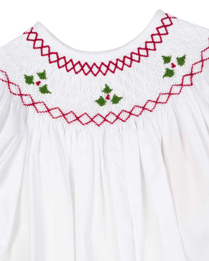 Holly Berry Smocked White Bishop Dress