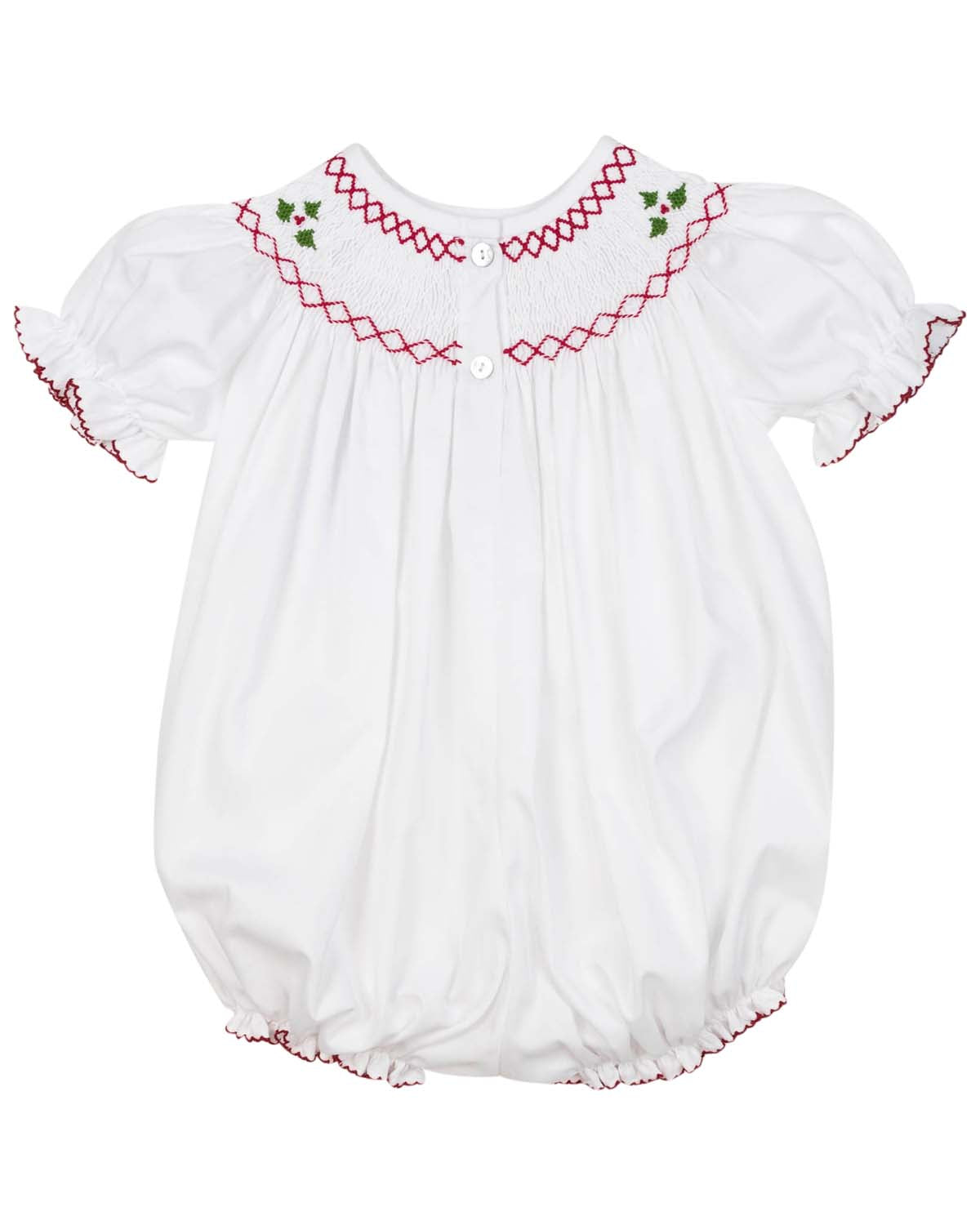 Holly Berry Smocked White Bishop Bubble