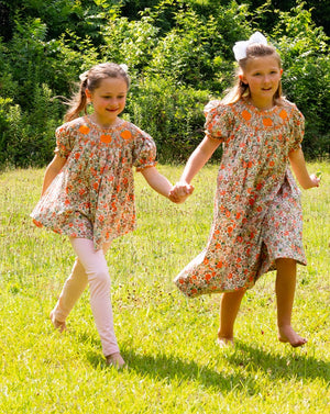 Fall Floral Smocked Pumpkin Legging Set
