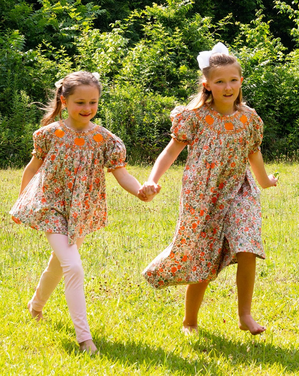 Fall Floral Smocked Pumpkin Dress