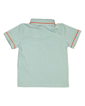 Pumpkin Embroidered Green Striped Knit Polo