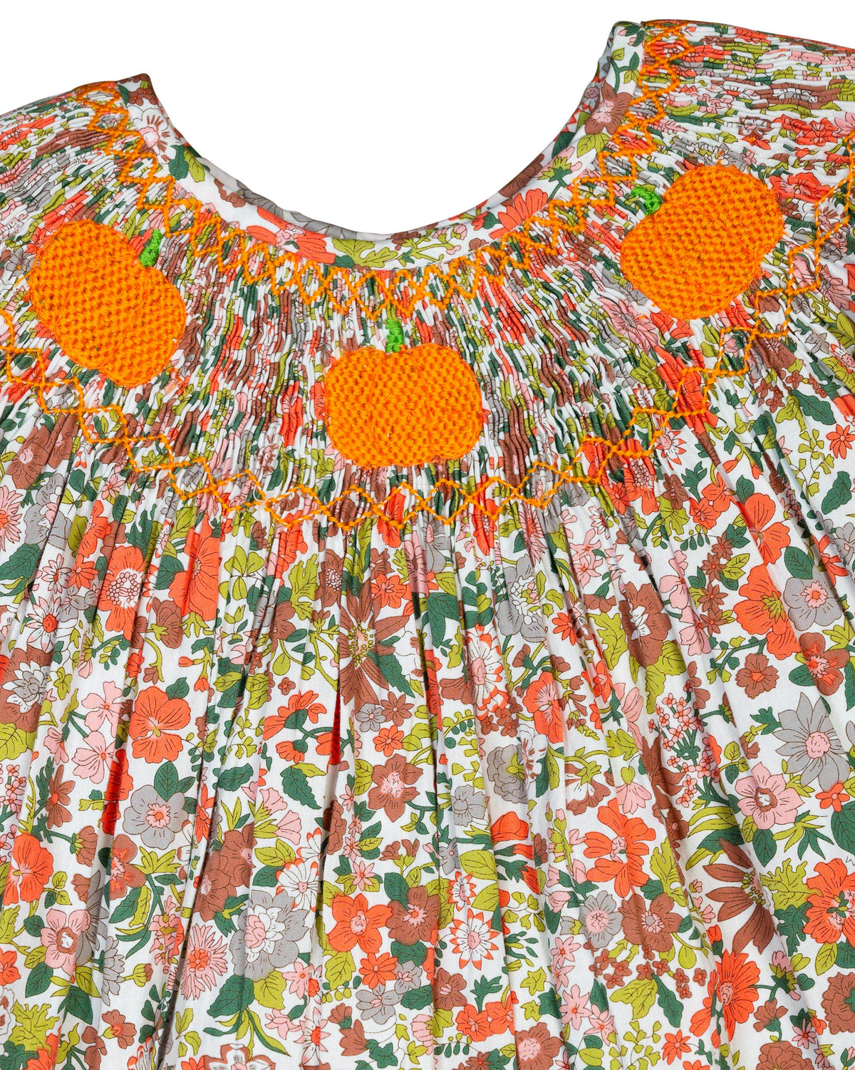 Fall Floral Smocked Pumpkin Dress