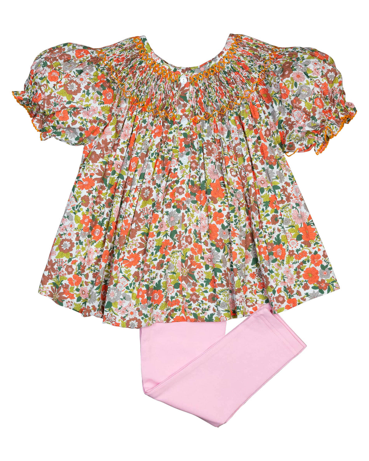 Fall Floral Smocked Pumpkin Legging Set