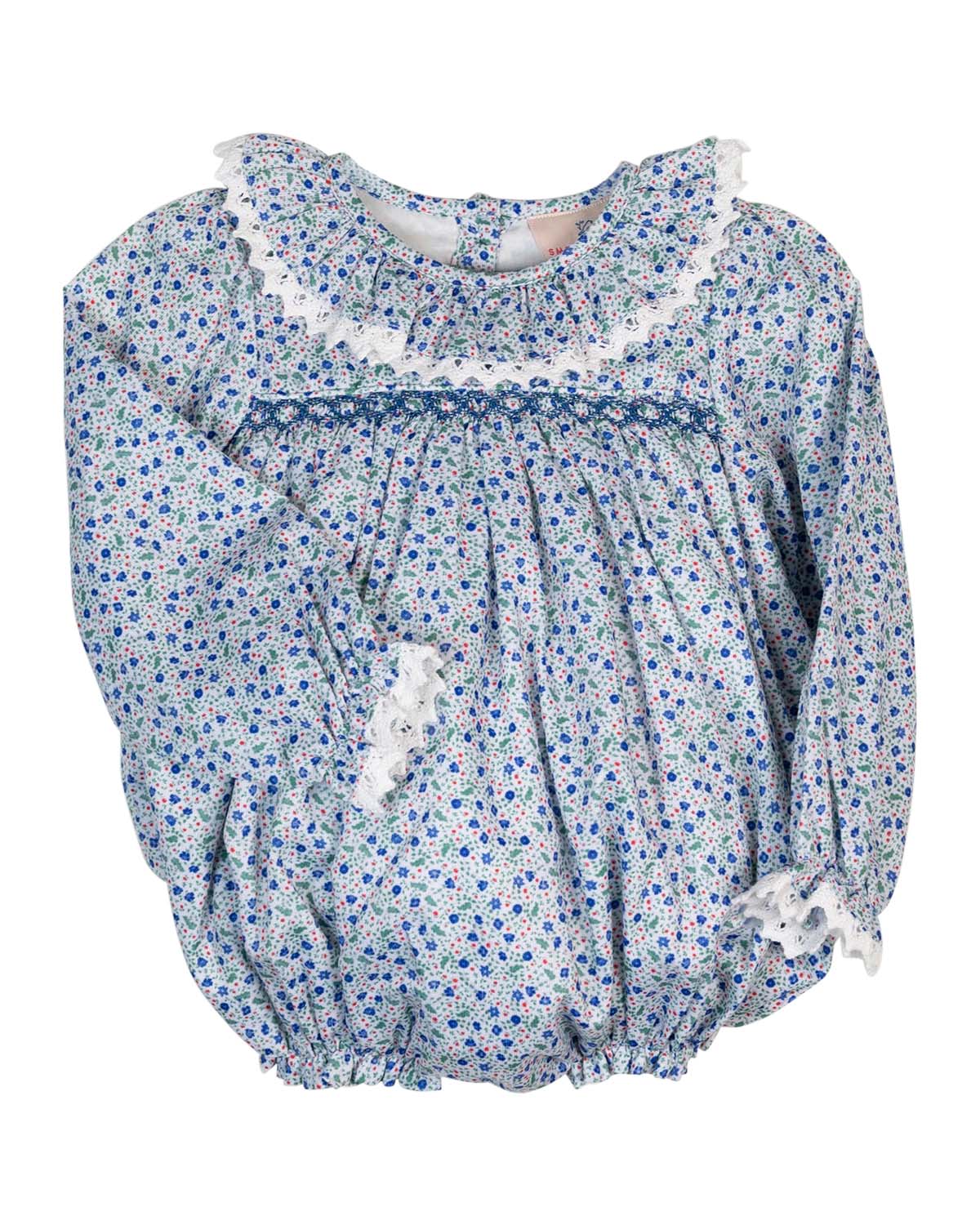 Blue Ditsy Floral Smocked Bubble