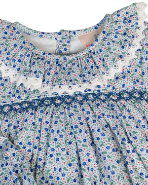 Blue Ditsy Floral Smocked Bubble