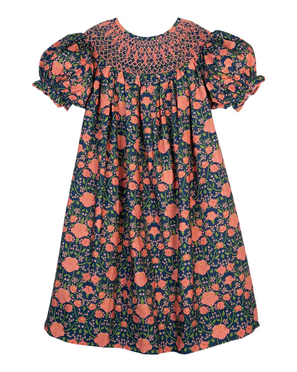 William Morris Inspired Smocked Navy Dress