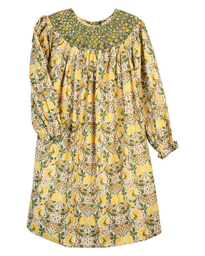 William Morris Inspired Smocked Yellow Dress