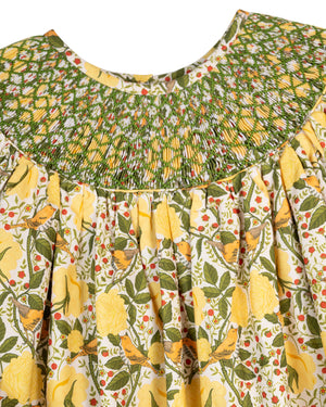 William Morris Inspired Smocked Yellow Bubble