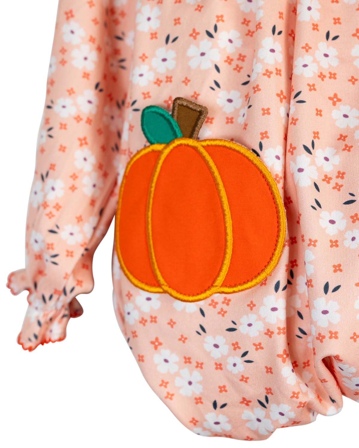 Pumpkin Applique Floral Knit Bubble