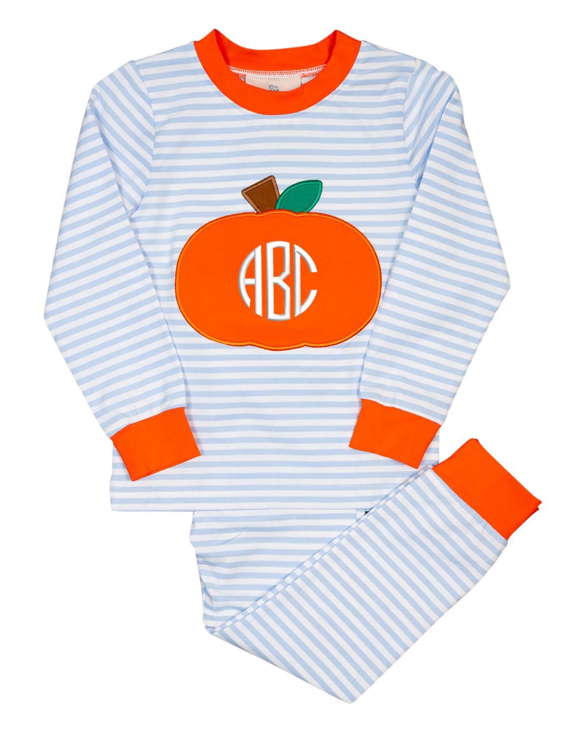 Pumpkin Applique Blue Striped Pajama Set
