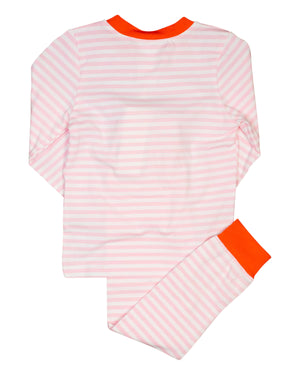 Pumpkin Applique Pink Striped Pajama Set