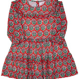 Red and Green Floral with Gold Lurex Dress