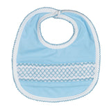 Geometric Smocked Blue Knit Bib