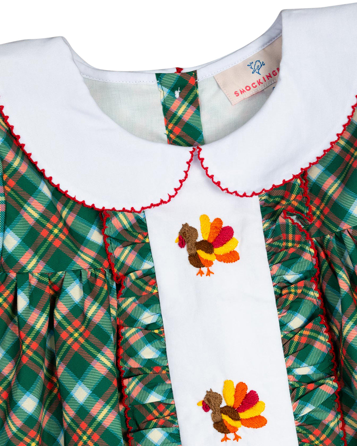 Embroidered Turkeys Plaid Girl&#39;s Bubble