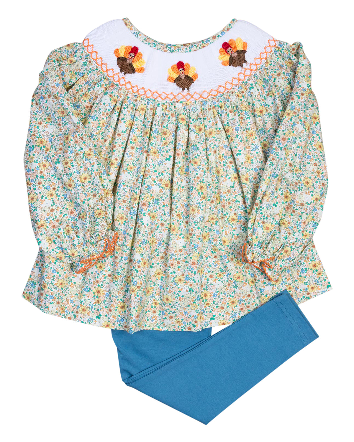 Turkey Smocked Floral Bishop Legging Set