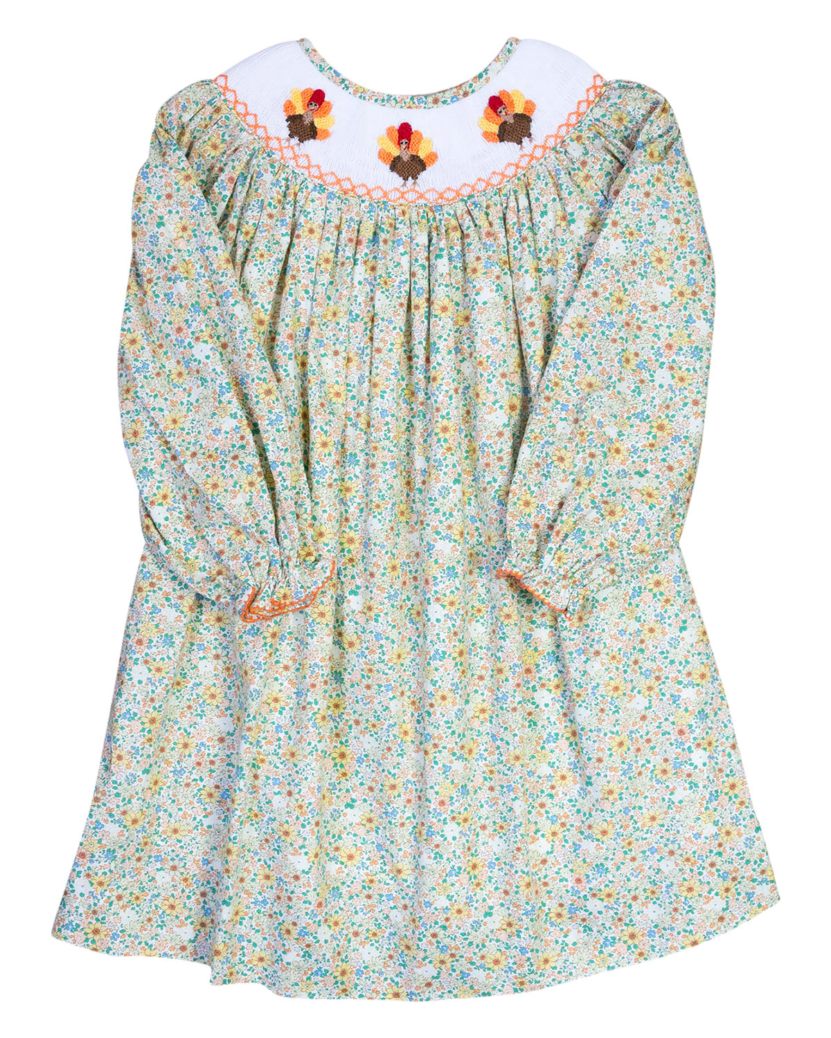 Turkey Smocked Floral Bishop Dress