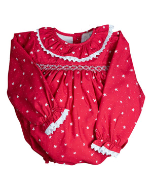 Red Star Print Smocked Bubble