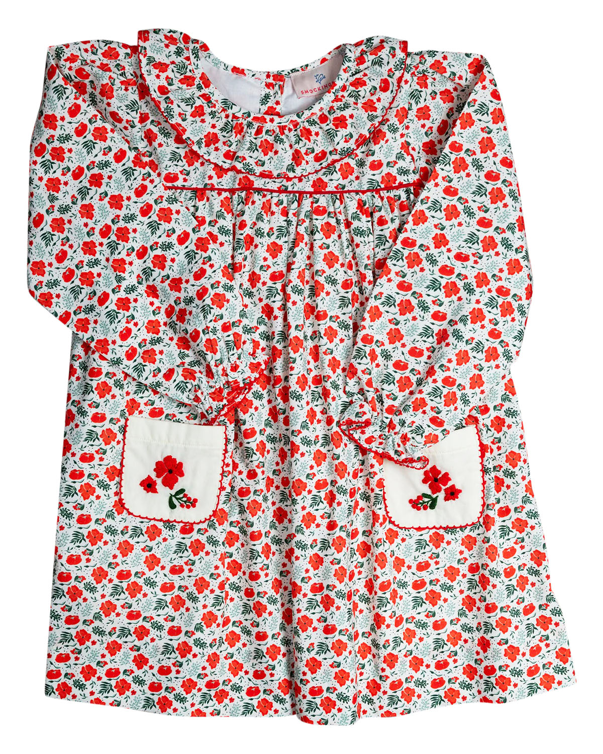 Holiday Floral Embroidered Pocket Dress