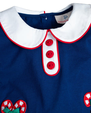 Candy Cane Applique Navy Knit Dress