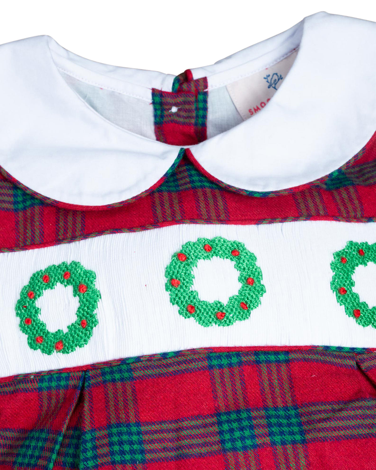 Wreath Smocked Red and Green Plaid Boy Bubble- FINAL SALE