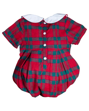Wreath Smocked Red and Green Plaid Boy Bubble