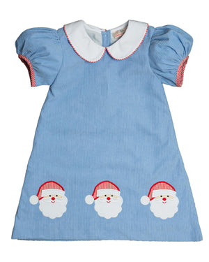 Santa Applique Light Blue Corduroy Dress