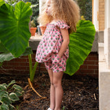 Pink Peony Block Print Angel Sleeve Shorts Set