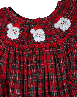 Red Tartan Plaid Smocked Santa Bubble- FINAL SALE